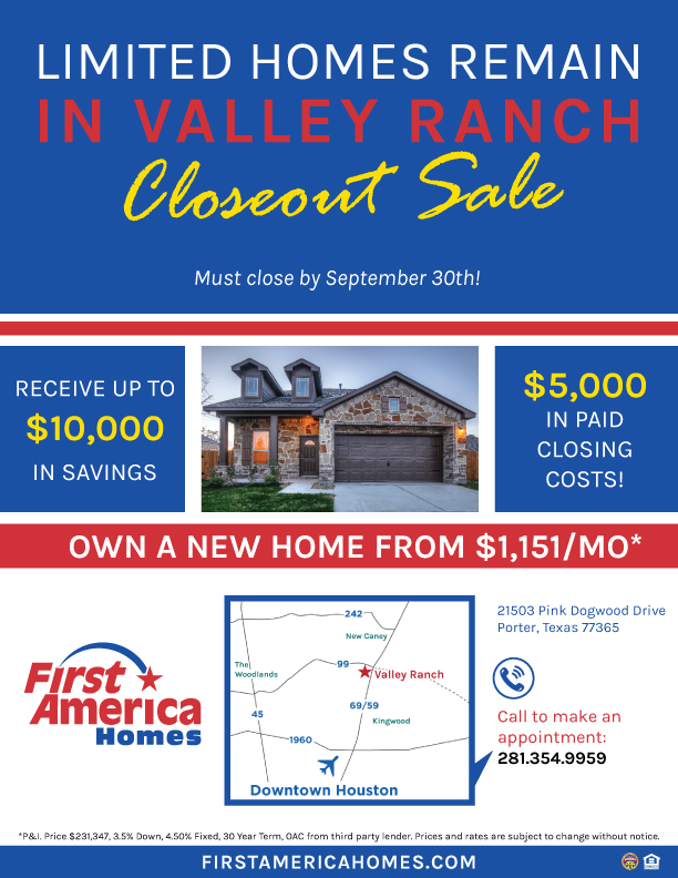 First America Homes Valley Ranch Closeout Flyer